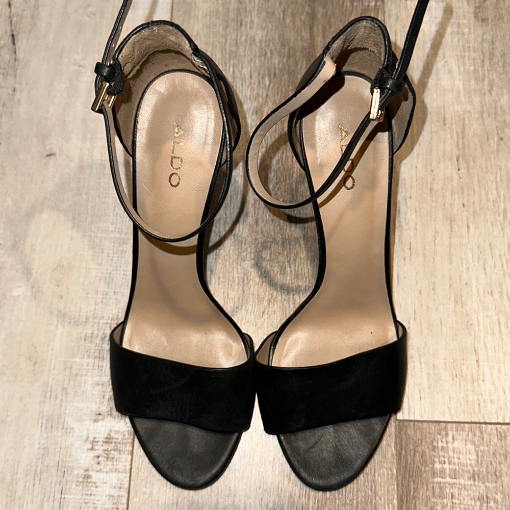 6” Black Aldo Two-Strap Heels